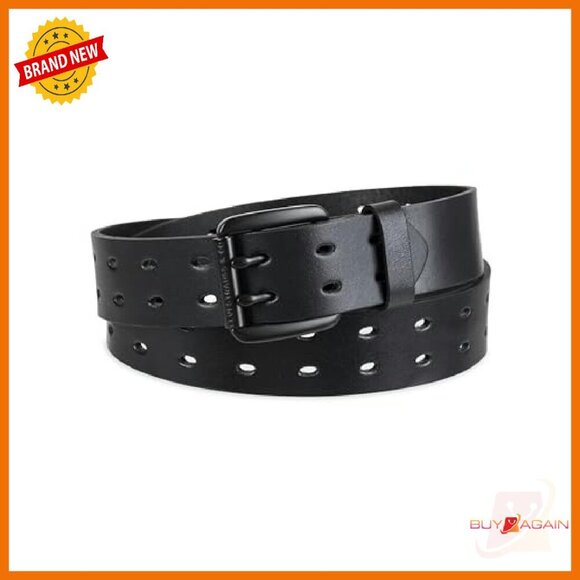 Perforated Leather Belt Double Prong Buckle Fully Adjustable Women's Casual